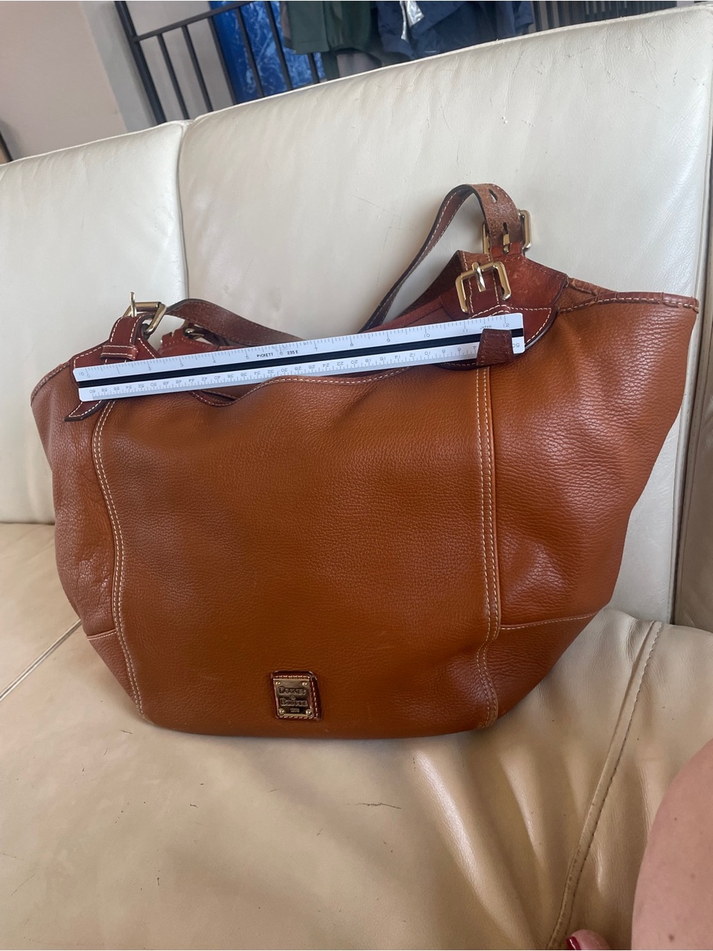 Dooney & Bourke Satchel / Hobo in Cognac with Gold Hardware - Vintage Gold! BIG!